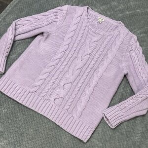 LL Bean Cable Knit Sweater Women's L Petites Double L Mixed Crew Neck Pullover